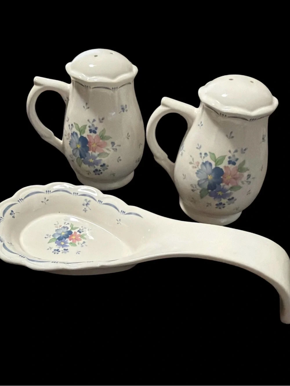 Vintage 3 piece ceramic counter set, by Baker, Hart & Stuart “Dauphine” pattern